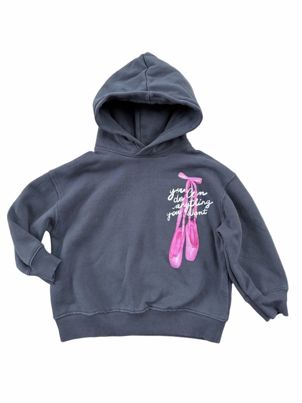 Zara Size 6-7 Years Ballet Slippers You Can Do Anything Grey Hoodie Sweatshirt